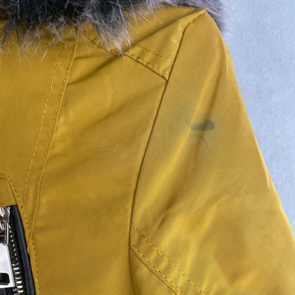 Snobbish Collection Mustard Yellow Faux Fur Trim Fleece Hooded Parka Jacket S View 4